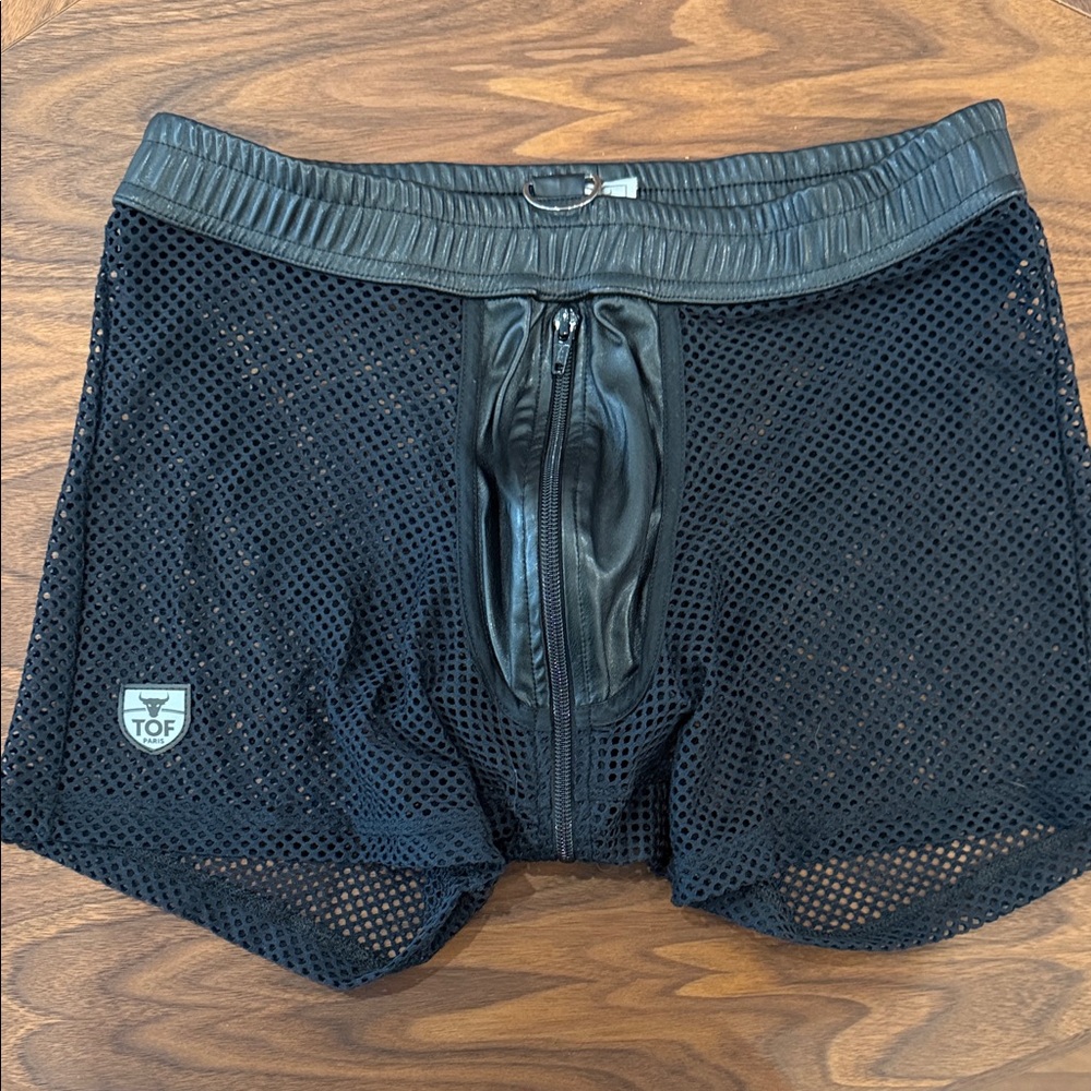 Black Mesh Zippered Shorts